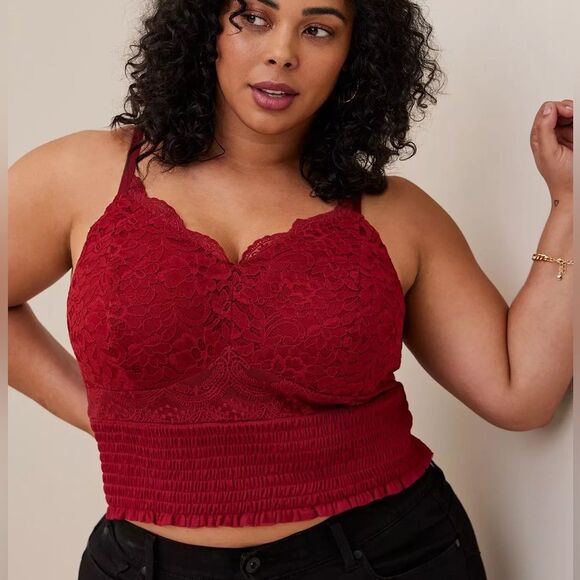 Torrid Red Lace Smocked Crop Top Size 1 XL 1X - Picture 9 of 9